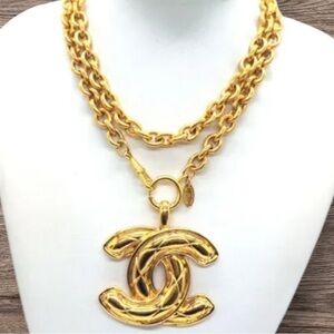 Chanel Vintage Gold Plated Large CC Pendant Necklace